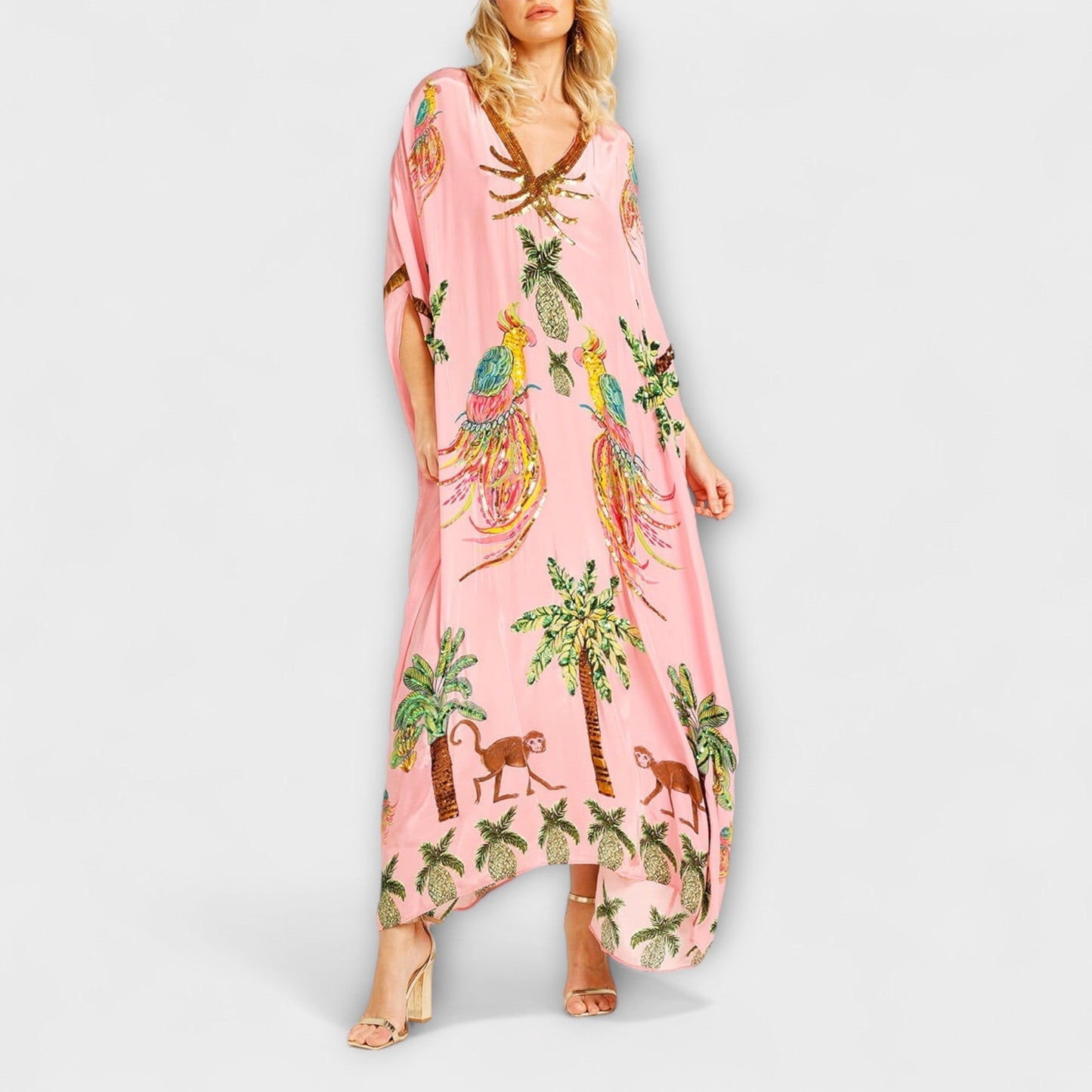 Linda - Eye-catching dress with off-shoulder design and coconut tree print