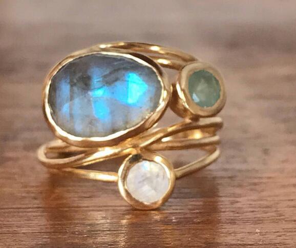 Vintage Inlaid Blue Moonstone Ring