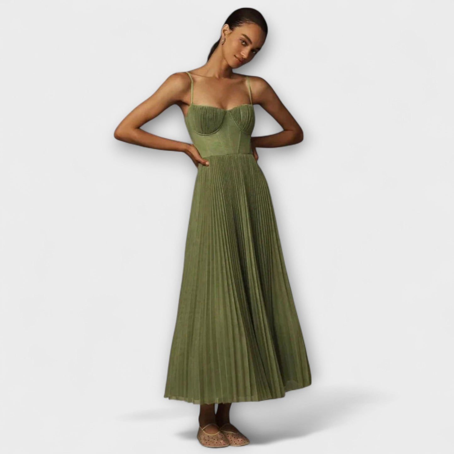 Marilyn - Midi Tulle Pleated Skirt Dress with Bustier Design