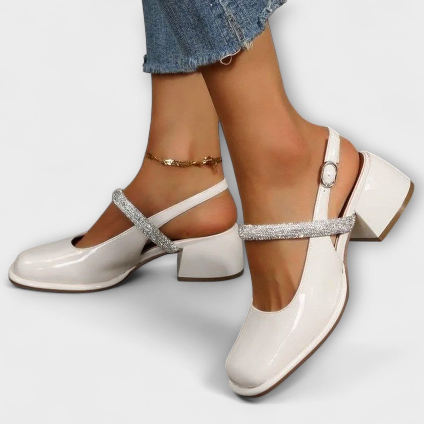 Celandra - Mary Janes with Glitter Strap and Block Heel
