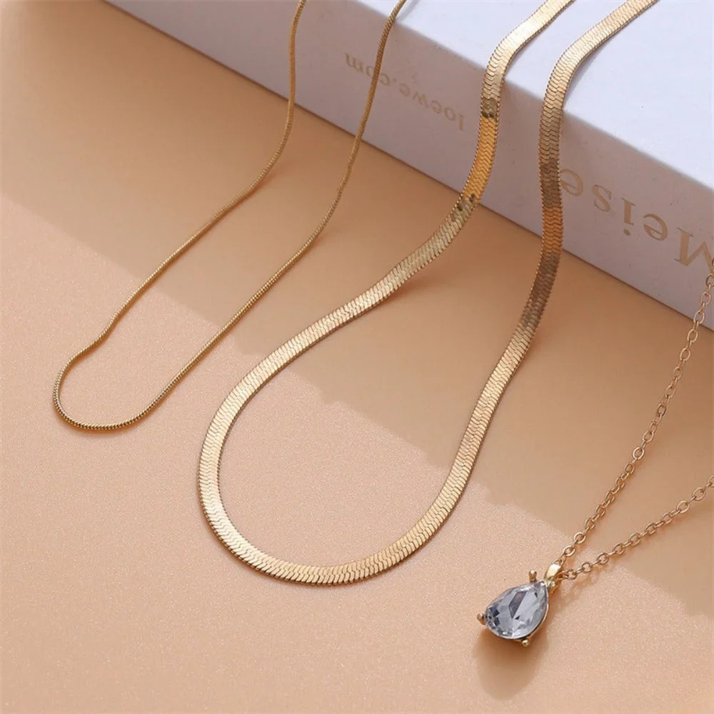 Layered Necklace with Gold Zirconia Pendant