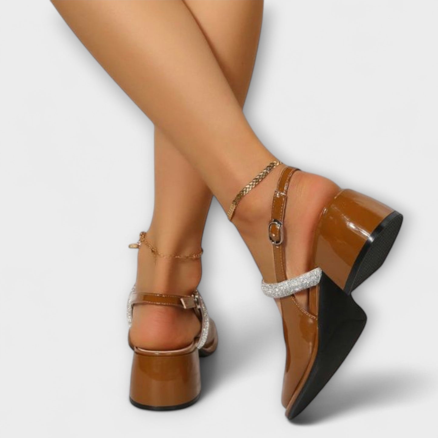 Celandra - Mary Janes with Glitter Strap and Block Heel