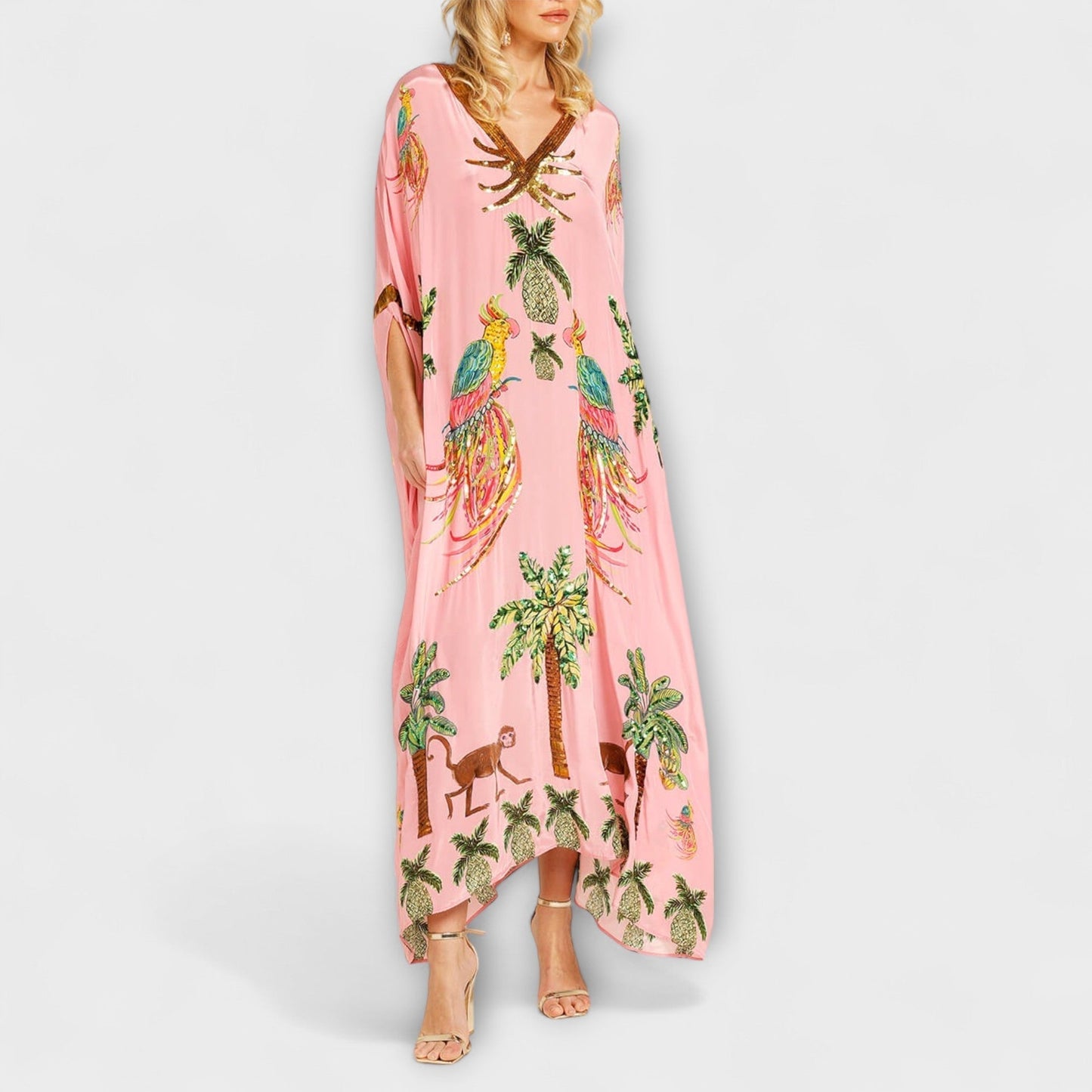 Linda - Eye-catching dress with off-shoulder design and coconut tree print