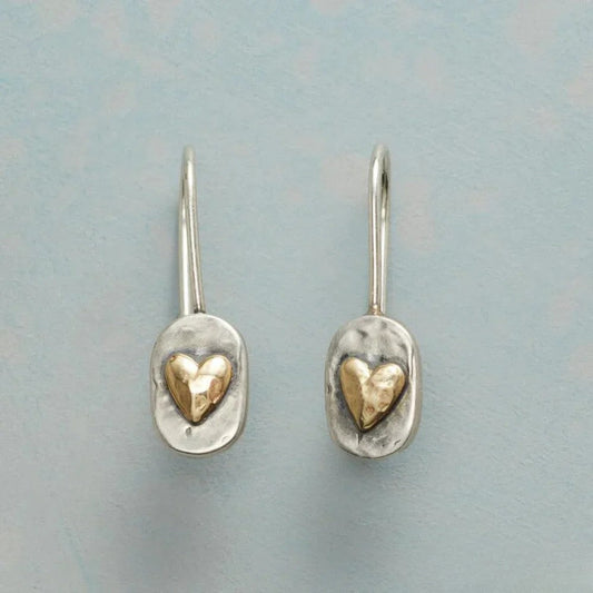 Vintage Silver Earrings with Golden Heart